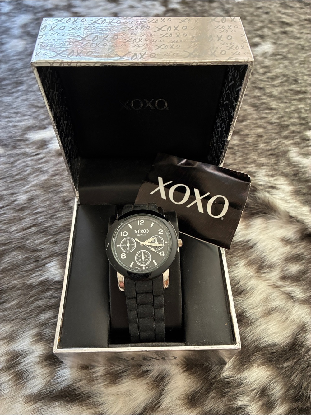 XOXO Black Dial Women’s Watch with Black Silicone Strap